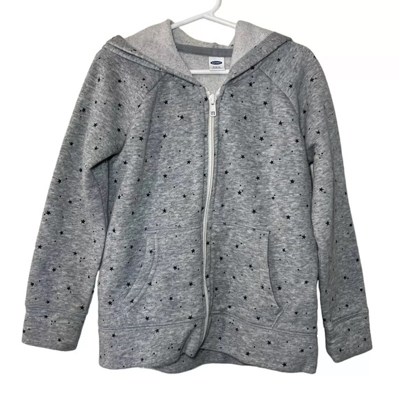 Old Navy Girls Full Zip Hoodie Sweatshirt Small Star Pattern Pockets Knit Top - Picture 1 of 5